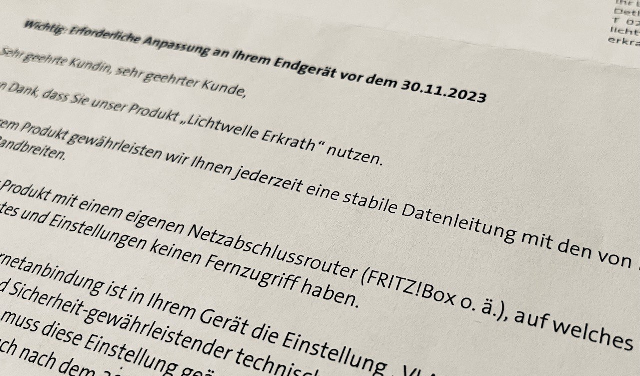 Neues VLAN bei Glasfaser der Stadtwerke Erkrath
